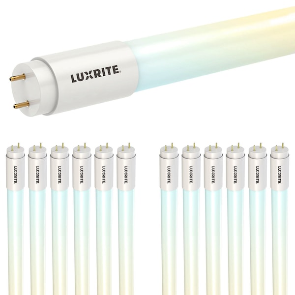 Luxrite 4FT T8 LED Tube Light Bulbs 12W/15W/18W Up to 2250LM 5CCT 3000K-6500K Ballast Bypass, 12PK LR34238-12PK - main
